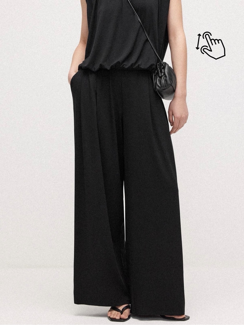 Eileen Fisher 100% Silk Classic Black Stretch Jersey Wide Leg / Palazzo Pants